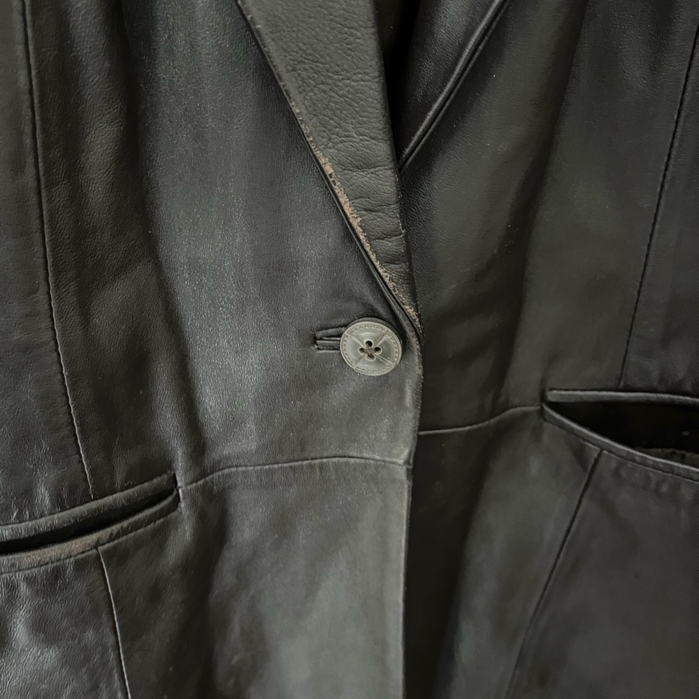 Denim and Co. qvc smooth brown leather distressed oversized blazer - Picture 7 of 10